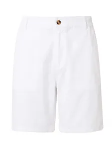 Detailansicht der weißen Herren-Shorts mit elastischem Bund und Knopfverschluss für Sommer