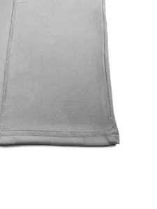 Close-up of grey ribbed knit fabric and stitching on men's sleeveless tank top