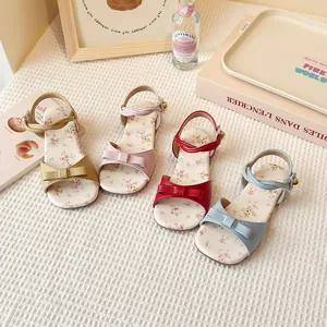Kids Girls Floral Print Flat Sandals Bow Princess Shoes Summer Beach Sandals For Girls Dress Shoes