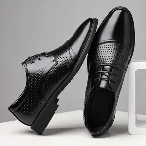 Chaussures Formelles en Cuir Recyclé pour Hommes Ajourées Respirantes Noires Lacets Oxford Sandales en Cuir d'Été