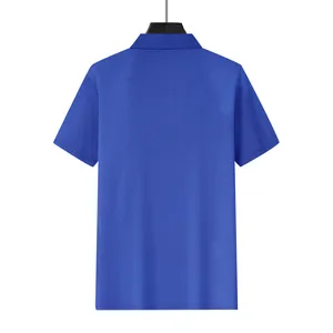 Detailed back view of a blue waffle knit polo shirt showing the textured fabric material
