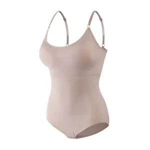 Body sculptant sans couture pour femme avec contrôle du ventre et bonnets beige