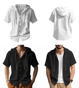 Collage dettagliato di camicie casual da uomo in lino a maniche corte con cappuccio