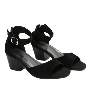 Elegante schwarze Damen-Sandalen mit Blockabsatz, Knöchelriemen und offener Zehenpartie