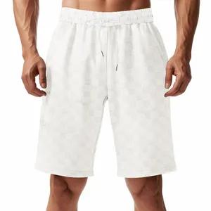 Pantalones cortos de jacquard para hombre con cuadros blancos, estilo americano relajado