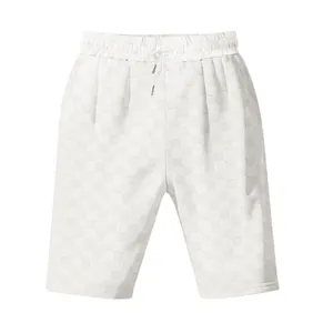 Pantalones cortos casuales blancos para hombre con diseño jacquard de cuadros y cordón elástico