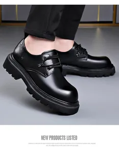 Detailed side view of stylish black chunky platform derby shoes for formal occasions