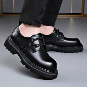 Men's stylish black platform Derby shoes with thick soles for formal and casual wear
