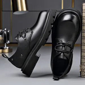 Height increasing black chunky sole Derby shoes for men in British style business formal wear