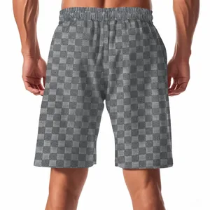Pantalones cortos de verano para hombre con clásico patrón de cuadros jacquard gris