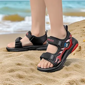 Sandalias de verano cómodas para niños con diseño de llamas rojas para la playa y ocio