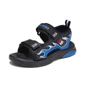Sandalias de verano transpirables para niños con diseño de llamas azules y velcro