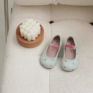 Sweet mint green polka dot Mary Jane flats for little girls with comfortable strap