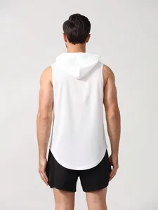 Vue arrière du gilet à capuche sans manches pour hommes blanc en tissu mesh respirant