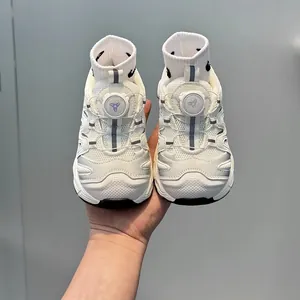 Children's sports sneakers with breathable mesh and rotary buckle dial closure in white