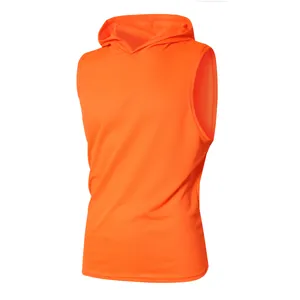 Débardeur de sport à capuche pour hommes en maille orange vif et respirante de haute qualité