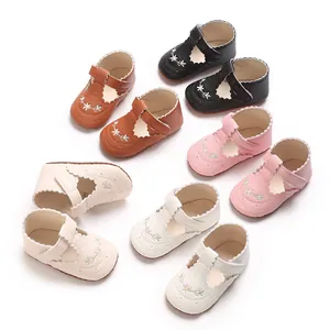 Baby Meisjes Prinses Loopschoenen Bloemborduurwerk Schulprand Zachte Zool Eerste Stappers Met Klittenbandsluiting
