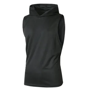 Vue détaillée d'un sweat à capuche sans manches pour hommes en maille noire respirante
