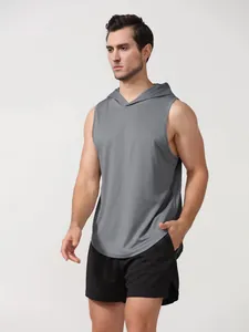 Débardeur à capuche gris pour homme en tissu mesh respirant pour le fitness