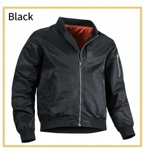 Blouson aviateur noir classique pour homme avec doublure orange et poche sur le bras