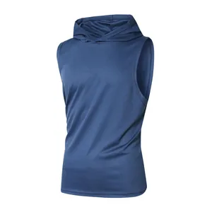 Gilet de sport à capuche sans manches pour hommes en tissu mesh bleu respirant pour l'été.