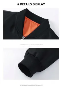 Gros plan d'un blouson aviateur noir pour homme montrant le col et les poignets côtelés.