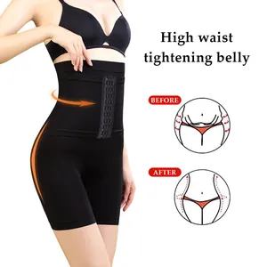 Faja reductora sin costuras de talle alto con ganchos para mujer en negro.