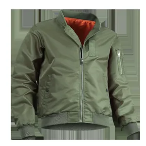 Chaqueta bomber clásica verde militar para hombre con forro naranja y puños de canalé