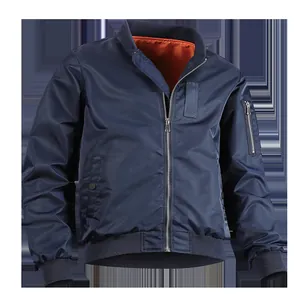 Chaqueta bomber de vuelo clásica azul marino para hombre con forro naranja y puños
