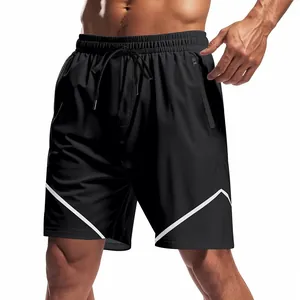 Pantaloncini sportivi da uomo neri con strisce bianche e una tasca con cerniera