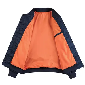 Chaqueta bomber azul marino para hombre con forro naranja vibrante y puños elásticos