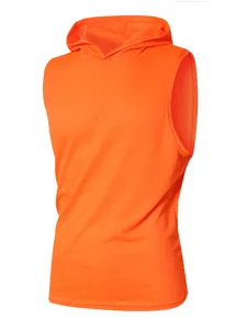 Gilet de sport à capuche sans manches pour hommes en tissu mesh orange respirant