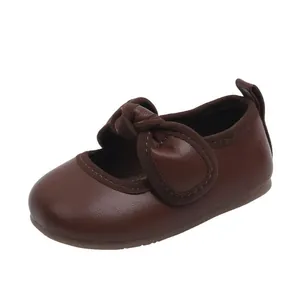 Elegant brown soft sole baby girl princess walking shoes for infants aged 0-2 years old