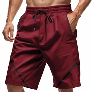 Pantaloncini sportivi bordeaux da uomo premium con tasche a zip per il basket estivo e palestra
