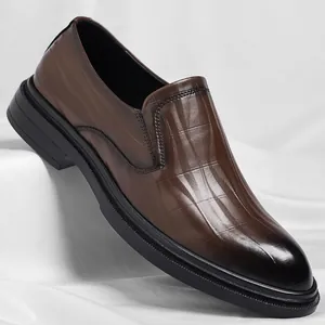 Men Business Formal Leather Shoes Slip-on Loafers Crocodile Embossed Pattern Work Office Dress Shoes Rubber Sole Footwear