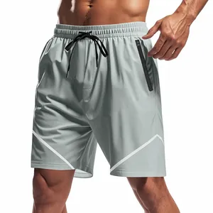 Pantaloncini sportivi grigio chiaro da uomo con motivo geometrico bianco e tasca zip