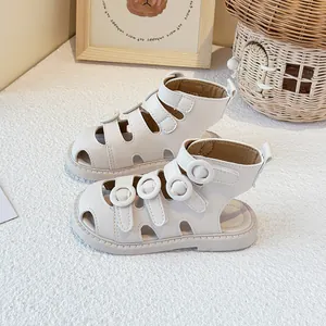 Stylish cream white high-top closed-toe Roman sandals for toddlers and young kids