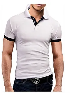 Slim fit men's quick-dry polo shirt with contrast black trim and white base