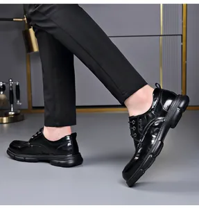 Ανδρικά μαύρα δερμάτινα παπούτσια business casual με μαλακή σόλα αφρού και κορδόνια