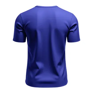 Vue arrière d'un t-shirt de sport bleu pour homme en tissu à séchage rapide.