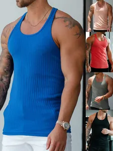 Débardeur de Fitness en Tricot à Côtes pour Hommes Sans Manches Muscle Slim Fit Gilet de Sport Été Respirant Top