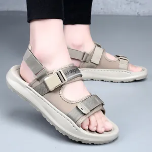 Men's Casual Sporty Sandals Breathable Outdoor Beach Shoes Non-Slip Soft Sole Khaki Black Lycra Sandals For Summer Travel Men