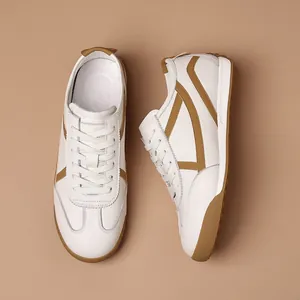 Men Vintage German Army Trainer Shoes First Layer Cowhide Leather Soft Sole White Sneakers Color Block Round Toe Lightweight Casual Sports Shoes