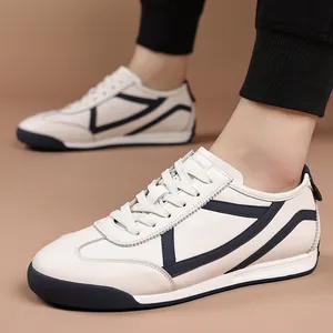 Retro cream white GAT style men's sneakers with blue leather geometric overlays