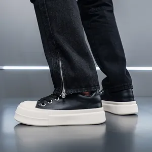 Men's chunky black and white platform sneakers with extra thick muffin soles