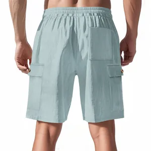 Back view detail of men's corduroy cargo shorts with multiple functional pockets.