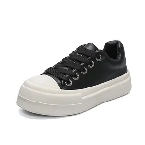 Premium men's thick-soled platform sneakers in classic black and white colorway