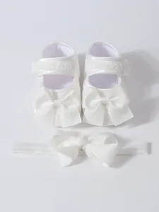 Weiße Neugeborenen Baby Prinzessin Schuhe mit Schleifen und passendem Stirnband Set