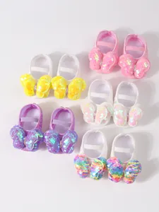 Zapatos de princesa para bebé con suela blanda y lazo de mariposa de lentejuelas