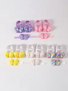 Set de zapatos de princesa para bebé y diadema con lazos de lentejuelas de colores.